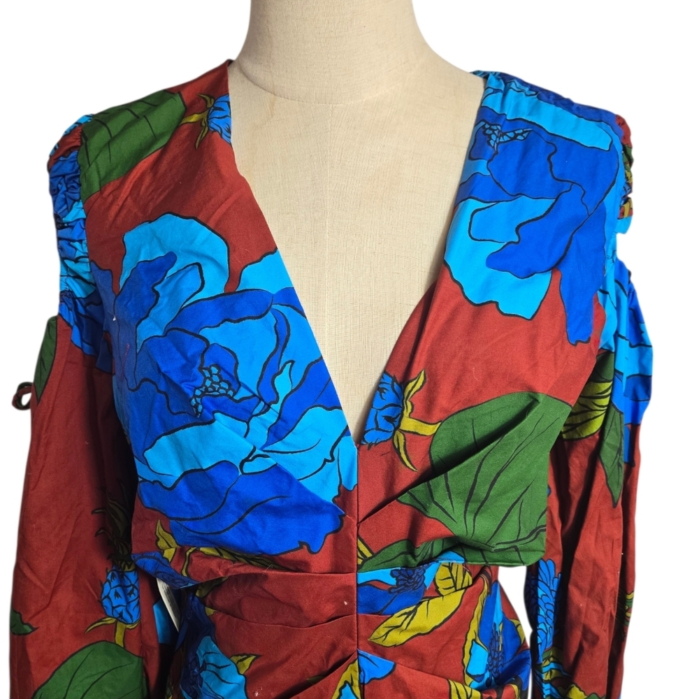 Farm Rio Anthropologie Floral V-Neck Maxi Dress - Red and Blue NWT - Picture 2 of 9